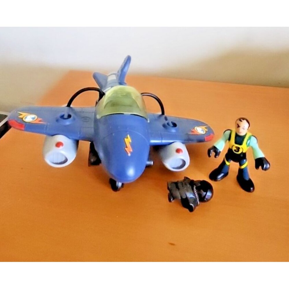 Fisher Price Imaginext Sky Racers Plane #3 Blue Twister jet + Pilot + Works!